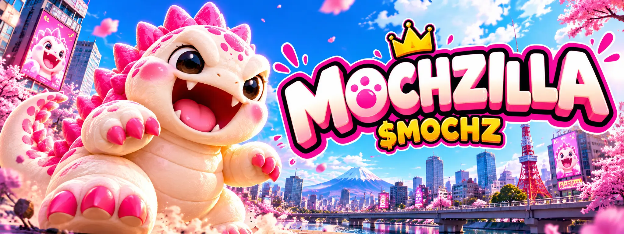Mochzilla in a cosmic green and pink universe