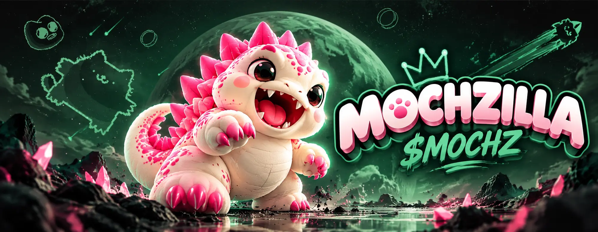 Mochzilla, the pink and cream mochi monster